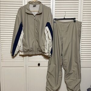 Vintage Ativa Light Tan, White, Navy, Track Suit Size L